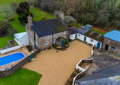 Ashcombe Farmhouse Devon holiday let from above
